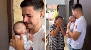 Humorista Jacques Vanier volta dos EUA e faz surpresa para a mãe ao mostrar  o filho pela primeira vez; vídeo