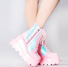 Shop our gothic boots at attitude clothing! Pastel Goth Pink Platform Boots Ankle With Holographic Rave Etsy Sweden