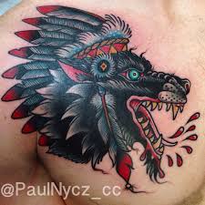 We would like to show you a description here but the site won't allow us. American Traditional Old School Style Colored Mad Bloody Indian Chef Wolf Tattoo On Chest And Shoulder Tattooimages Biz