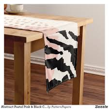 Abstract Pastel Pink Black Circle Animal Print Short Table Runner Printed Table Runner Table Runners Elegant Table