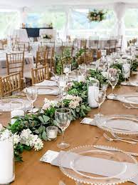 Farm Table Wedding Tablescape With Greenery Farm Table Wedding Wedding Table Garland Rustic Wedding Table