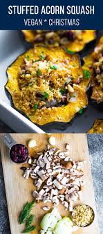 Stuffed Acorn Squash With Mushrooms Cranberries Sweetpeasandsaffron Com Recipe Vegetarian Christmas Dinner Holiday Dinner Recipes Vegan Christmas Dinner
