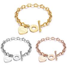 18k gold plated heart pink cz murano charm bracelet made with swarovski elements. Stainless Steel Heart Charm Bracelet For Women