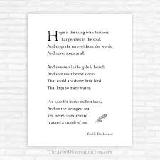 Emily Dickinson Poem Print Hope Is The Thing With Feathers Etsy Emily Dickinson Poems Dickinson Poems Hope Is The Thing With Feathers