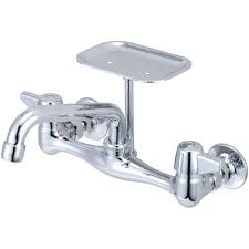 You can use it with a soapy or wet hand as the spread utilizes sculpted buttons that enhance. Central Brass Wall Mount 2 Handle Standard Kitchen Faucet In Chrome 0048 Ua The Home Depot