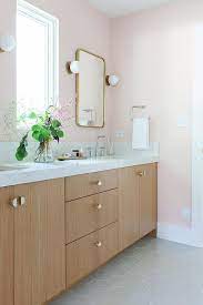 Shop with afterpay on eligible items. Pink Bathroom Walls With Large Gray Hexagon Floor Tiles Transitional Bathroom