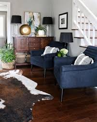 Living Room With Navy Chairs Faux Cowhide Rug Cowhide Rug Living Room Tan Living Room Country Living Room