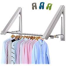 The drying rack features hanging bars that fold flat when not in use for easy, convenient storage. Livehitop Foldable Wall Mounted Clothes Rail 2 Pieces Hanger Racks Adjustable Aluminum Coat Skirt Organiser Coat Rack Wall Hanging Clothes Racks Folding Wall