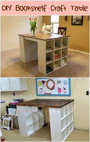 Three 9 cube shelves from lowes two hollow doors from lowes. Craft Room Diy Craft Table Novocom Top