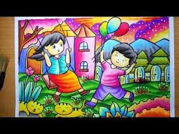 Cara menggambar pemandangan taman bermain dengan oil pastels. Menggambar Dan Mewarnai Pemandangan Taman How To Draw Garden Scenery Mewarnai Gradasi Crayon Youtube Lukisan Seni Krayon Gambar Kartun