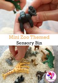 This was perfect for the weeks leading up to the zoo trip! Mini Zoo Theme Rice Sensory Bin 3 Dinosaurs