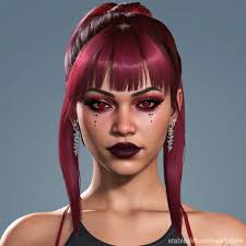 shoulder length white hair with red hair tips Prompts