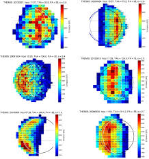 Examples of analyzed THEMIS images. The solid black circle is the...