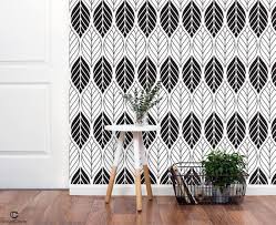 Black And White Leaf Peel And Stick Wallpaper Self Adhesive Geometric Chic Floral Black And White Leaves Etsy In 2020 Geometric Removable Wallpaper Removable Wallpaper Black And White Leaves