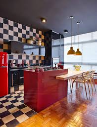 T is possible to find a new set of inexpensive kitchen canisters that just may be the answer you're on the lookout for or you may prefer the ideal kitchen canisters it is possible to find. Stunning Black And White Kitchen Interior Design With Dramatic Red Additions Of Kitchen Island And Refrigerator Viahouse Com