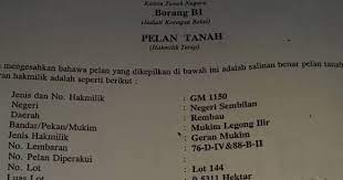Surat permohonan pendaftaran hak tanggungan dari penerima hak tanggungan; Pendaftar Hakmilik Negeri Sembilan Paklut