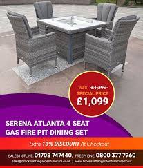 Serena Atlanta 4 Seat Gas Fire Pit Dining Set Fire Pit Dining Set Gas Firepit Cheap Garden Furniture