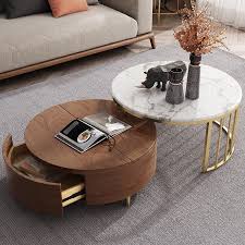 Teraves industrial coffee table for living room,round coffee table with storage shelf,modern coffee table with metal frame,easy assembly. Modern White Walnut White Round Coffee Table With Storage Wood Rotating Marble Nesting Coffee Table In Rose Gold Set Of 2 In 2020 Coffee Table Farmhouse Coffee Table Decor