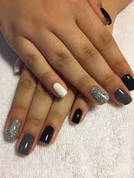 Black And Grey Nails Black Grey Silver White Gel Nails White Gel Nails Nails Gel Nails