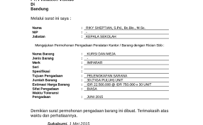 Permintaan penawaran dan daftar harga kepada yth. Contoh Surat Permohonan Barang Inventaris Kantor Bagikan Contoh Cute766