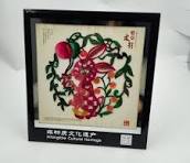 Schaduwspel China, immaterieel cultureel erfgoed, Chinees papier  uitgesneden, ingelijst schilderij, souvenir konijn schilderij feng shui  decor