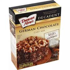 I've got a german chocolate cheesecake and german chocolate cookie stacks, but no actual cake. Duncan Hines Decadent Cake Mix German Chocolate Cake Cupcake Mix Reasor S