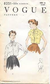 vintage 1950s vogue 8251 easy to make blouse with neck bow ビンテージ ハンドメイド 1950 年代
