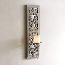 Farmhouse wooden wall sconce with hook, white jar and greenery. Handcrafted Of Hardwood This Elegant Wall Sconce Is Backed By A Mirror And Will Add Refined I Candle Holder Wall Sconce Wood Candle Sconce Wall Candle Holders