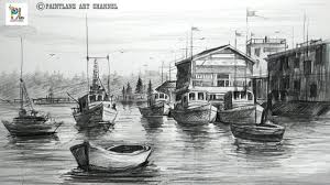 How To Draw Landscape With Sailboats Easy And Simple Pencil Strokes Pencil Drawings Landscape Pencil Drawings Landscape Drawing Easy