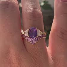 Neptune Violet Sapphire & Crescent Diamond Engagement Ring