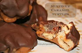 Every christmas my mom would buy us a box of chocolate turtles. Mixed Up Caramel Turtles Turtle Recipe Desserts Just Desserts