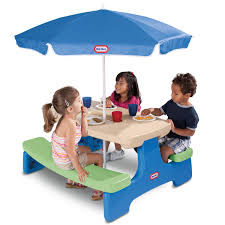 Easy Store Picnic Table With Umbrella Blue Green Little Tikes