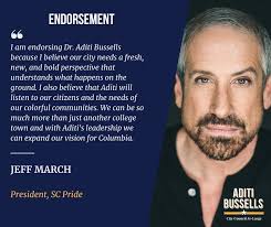 Dr. Aditi Bussells على X: "I am honored to receive the endorsement of Jeff  March. All of our diverse communities in Columbia deserve to live safe and  happy lives. Jeff has been