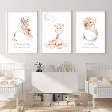 Des tableaux originaux pour décorer la chambre de bébé. Tableau De Naissance De Bebe Fille Rose Avec Nom Initial Personnalise Peinture Sur Toile Affiche Murale Imprimee Image Artistique Decor De Maison Aliexpress
