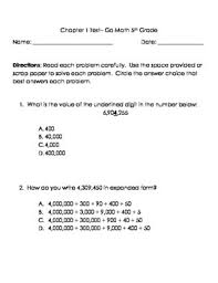 Go math grade 5 answer key chapter 1 place value, multiplication, and expressions. Go Math 5th Grade Chapter 1 Modified Test By Small Class Teaching