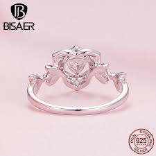 Bisaer S925 Sterling Silver classic Rose Wedding Ring Women Party Gifts  Jewelry