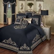 Kensington Black Embroidered Grande Bedspread Set Luxury Bedding