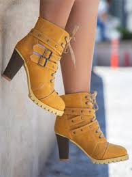 Yellow Round Toe Rivet Chunky Fashion Ankle Boots Boots Shoes