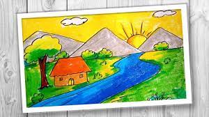 Continue through the closer hills, adding one layer at a time. Easy Scenery For Kids How To Draw Sunrise With Oil Pastel Sunrise Sc Sunrise Drawing Drawing Sunset Flower Drawing Images