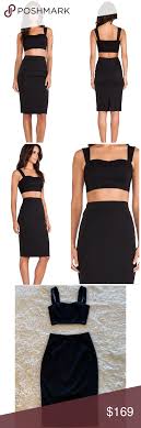 Black Halo Kayley 2pc Crop Top Black Dress Nwt With Images Knee Length Skirt Pencil Black Crop Tops Stretch Crop Tops