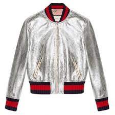 Pre Owned Gucci Leather Jacket 2 544 Liked On Polyvore Featuring Outerwear Jackets Othe Metallic Bomber Jacket Bomber Jacket Women Leather Bomber Jacket