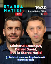 Astăzi, de la ora 19:30, stăm de vorbă live cu ministrul Educației, Daniel David,  pe canalul nostru de YouTube. Punem link către emisiune în comentarii.