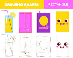 Tracing and color all the shapes. Learning Geometric Shapes For Kids Rectangle Objects Handwriting Royalty Free Cliparts Vectors And Stock Illustration Image 124960620