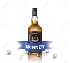 Botella De Brandy Bourbon Whisky Conac Con Cinta Azul Aislado En Blanco Plantilla De Cartel O Folleto Ilustraciones Vectoriales Clip Art Vectorizado Libre De Derechos Image 74740262