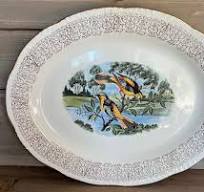 Homer Laughlin Oriole Vogel Servierplatte mit Goldfiligran ...