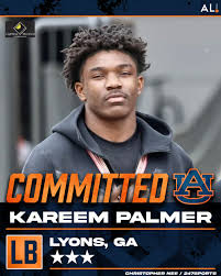 Kareem Palmer, a 3-star linebacker in the class of 2027 from Lyons,  Georgia, has committed to Auburn! #WarEagle