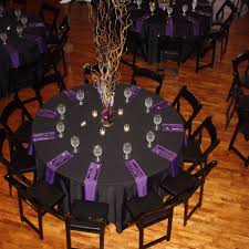 Often mistaken for violet, it is in fact, a secondary color achieved after combining red and blue. Black And Purple Table Setting Black Party Decorations Purple Party Decorations Purple Wedding Tables