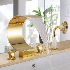 Best waterfall bathroom faucet from our side has to be the delta faucet victorian vessel. Siena Luxurious Deck Mounted Gold Waterfall Faucet With Hand Shower