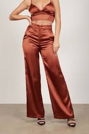 Lead Me On Satin Wide Leg Pant In Copper In 2021 Wide Leg Jumpsuit Outfit Fancy Pants Outfit Two Piece Outfits Pants