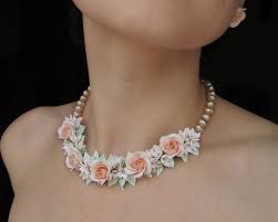 Floral Statement Necklace With Delicate Flowers Of Polymer Clay Jewelry Free Shipping Bridesmaid Jewelry Clay Necklace Bridesmaid Gifts Jewelry Polymer Jewelry